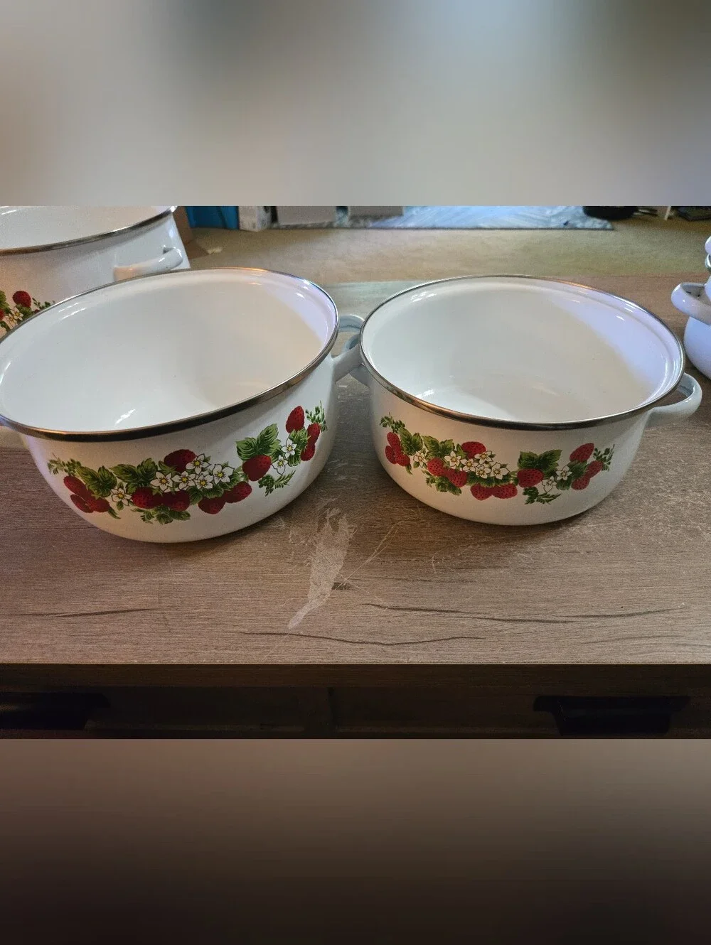 Vintage Enamel Strawberry Pattern Set